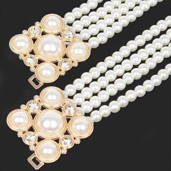 BNWT Brand New Faux Pearl Buckle Fashion Elastic Belt Bridal Belt Stretch Belt - Picture 4 of 5